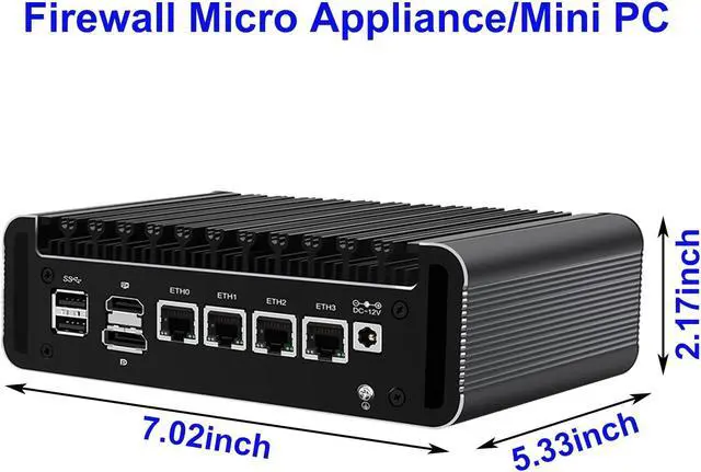 Alt view image 3 of 5 - Firewall Micro Appliance, Fanless Mini PC Intel N100 Quad Core, DDR5 RAM, VPN, Router PC, AES-NI, 4 Intel 2.5GbE I226-V LAN, Barebone