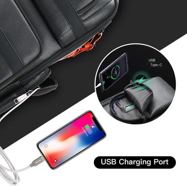 Alt view image 3 of 5 - BOPai 40L Genuine Business Leather Laptop Professional Backpack for Men 15.6 inch Computer with USB Charging Multi-Functional Large Capacity Travel Smart Work Rucksack Anti Theft Black