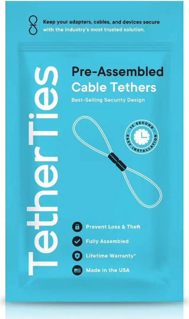 Alt view image 2 of 5 - TetherTies Patented Pre-Assembled Adapter Ties - Anti-Theft Cable Locks for Tools, Dongles, Tethers, Computer adapters. Steel Cable, Security Lock, Easy Installation