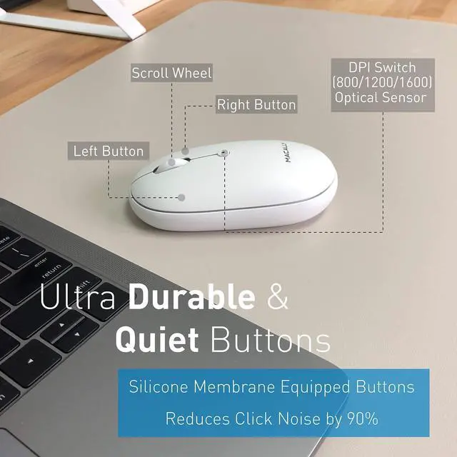Alt view image 3 of 5 - Macally Wireless Bluetooth Rechargeable Mouse and a Wireless Bluetooth Keyboard for Mac & PC, Classic Apple Essentials