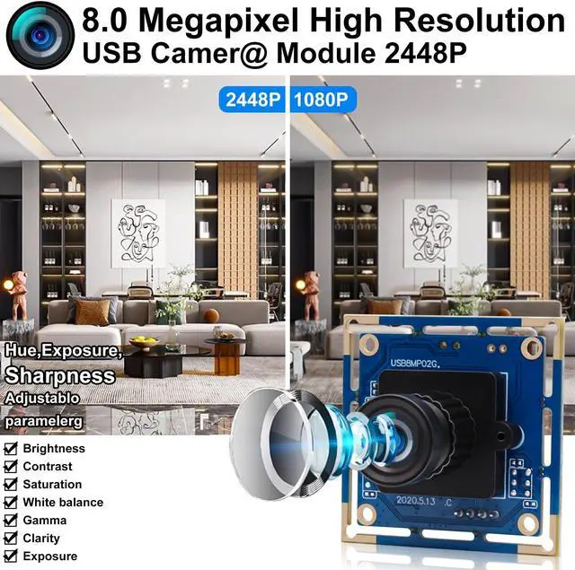 Alt view image 3 of 5 - 8MP USB Camera Module IMX179 3264x2448P HD Small UVC Webcam with M12 3.6mm Lens - Manual Focus Plug & Play for Lightburn 3D Printer Raspberry Pi PC Mac Linux - Industrial/Machine Vision
