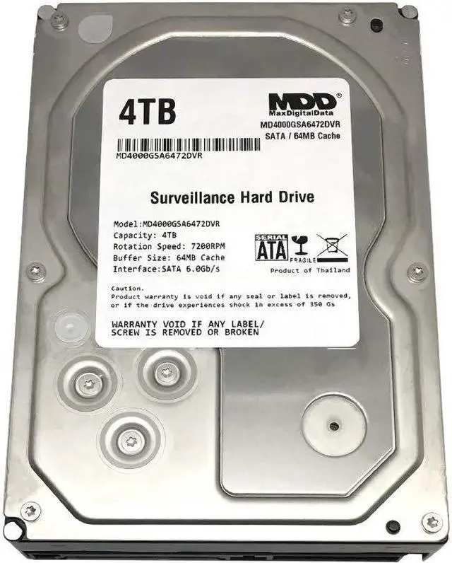 Alt view image 2 of 5 - MaxDigitalData 4TB 64MB Cache 7200PM SATA 6.0Gb/s 3.5in Internal Surveillance CCTV DVR Hard Drive (MD4000GSA6472DVR) - w/ 2 Year Warranty, Mechanical Hard Disk