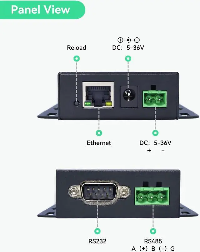 Alt view image 2 of 5 - LINOVISION Dual Ports Serial Server, RS485 and RS232 to Ethernet Convertor, Modbus RTU/TCP Conversion, RS485 and RS232 to RJ45 Convertor, Processor Upgraded