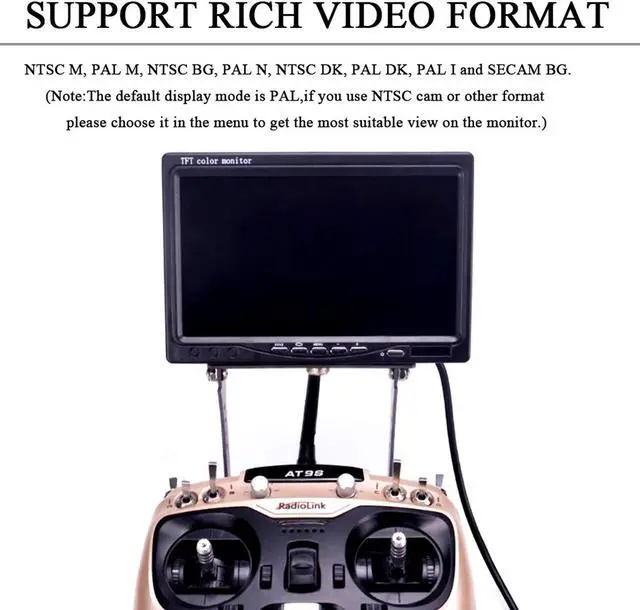 Alt view image 5 of 5 - FPVDrone RC 7 Inch FPV Monitor 1024x600 IPS LCD Display Screen Monitor with Hood Sun Shield for RC FPV Drone Quadcopter