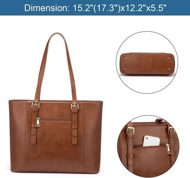 Alt view image 3 of 5 - LOVEVOOK Laptop Bag for Women, Structured Leather Computer Bag, Professional Work Tote Purse, Teacher/Attorney's Choice, Retro-Brown