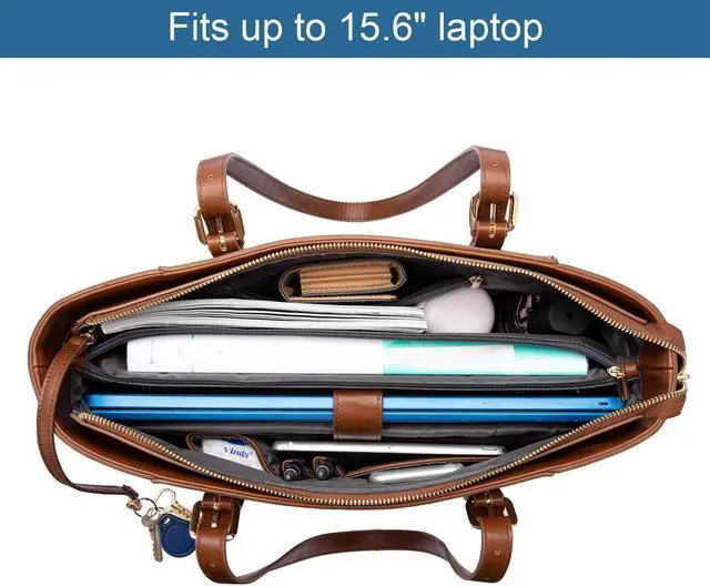 Alt view image 4 of 5 - LOVEVOOK Laptop Bag for Women, Structured Leather Computer Bag, Professional Work Tote Purse, Teacher/Attorney's Choice, Retro-Brown