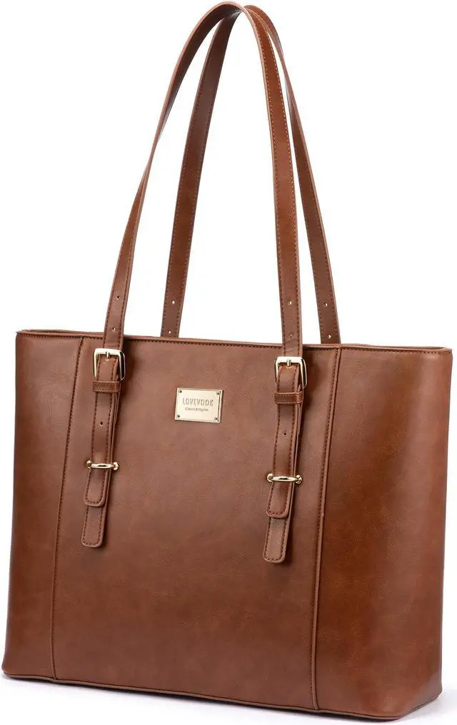 Alt view image 2 of 5 - LOVEVOOK Laptop Bag for Women, Structured Leather Computer Bag, Professional Work Tote Purse, Teacher/Attorney's Choice, Retro-Brown