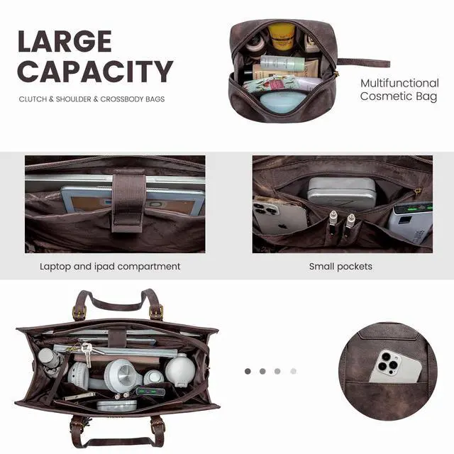 Alt view image 2 of 5 - LOVEVOOK Laptop Bag for Women Vintage Leather Laptop Tote 15.6 inch Large Capacity Computer bag with Clutch Purse for Work