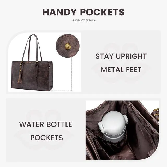 Alt view image 3 of 5 - LOVEVOOK Laptop Bag for Women Vintage Leather Laptop Tote 15.6 inch Large Capacity Computer bag with Clutch Purse for Work