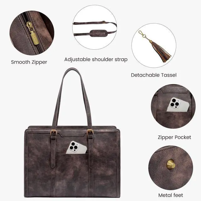 Alt view image 4 of 5 - LOVEVOOK Laptop Bag for Women Vintage Leather Laptop Tote 15.6 inch Large Capacity Computer bag with Clutch Purse for Work