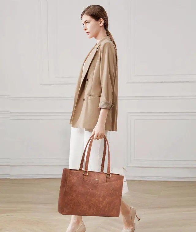 Alt view image 2 of 5 - LOVEVOOK Laptop Bag for Women 15.6 Inch Tote Bags Waterproof Leather Briefcase Computer Women Business Office Work Bag,Vintage Brown