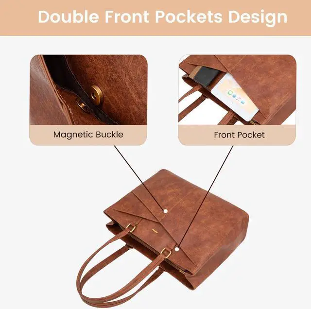 Alt view image 3 of 5 - LOVEVOOK Laptop Bag for Women 15.6 Inch Tote Bags Waterproof Leather Briefcase Computer Women Business Office Work Bag,Vintage Brown