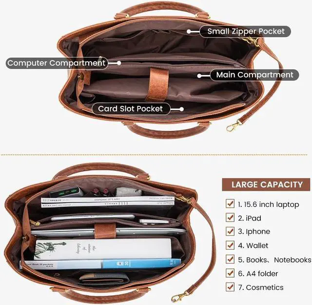 Alt view image 4 of 5 - LOVEVOOK Laptop Bag for Women 15.6 Inch Tote Bags Waterproof Leather Briefcase Computer Women Business Office Work Bag,Vintage Brown