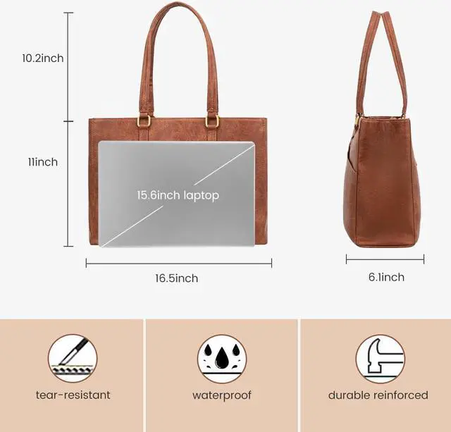 Alt view image 5 of 5 - LOVEVOOK Laptop Bag for Women 15.6 Inch Tote Bags Waterproof Leather Briefcase Computer Women Business Office Work Bag,Vintage Brown
