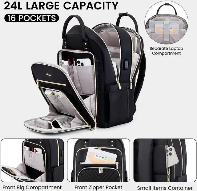 Alt view image 3 of 5 - LOVEVOOK Laptop Backpack for Women, Water Resistant Travel Work Backpacks Purse Stylish Business Teacher Nurse Computer Bag with USB Charging Port