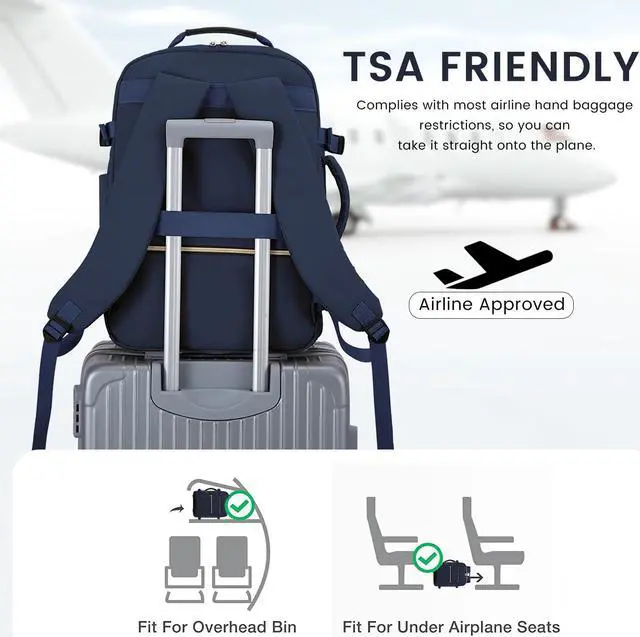 Alt view image 4 of 5 - LOVEVOOK 40L Large Travel Backpack for Women Men, 17 Inch Carry on Backpack for Traveling on Airplane, Personal Item Travel Bag Airline Approved, Business Causal Weekender Backpack, Blue-Black