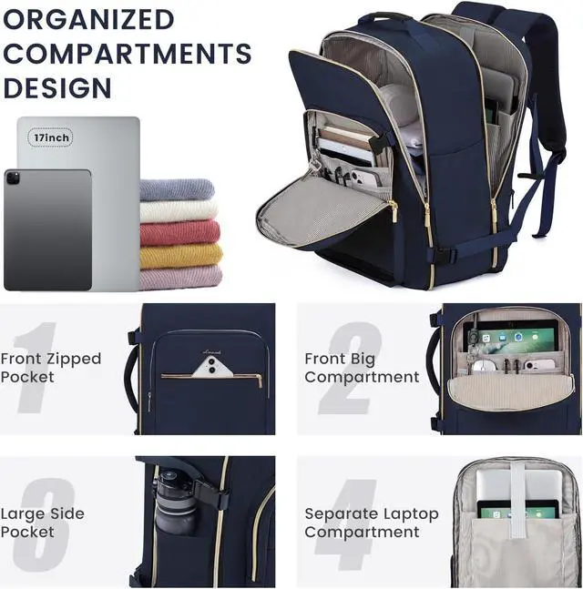 Alt view image 2 of 5 - LOVEVOOK 40L Large Travel Backpack for Women Men, 17 Inch Carry on Backpack for Traveling on Airplane, Personal Item Travel Bag Airline Approved, Business Causal Weekender Backpack, Blue-Black