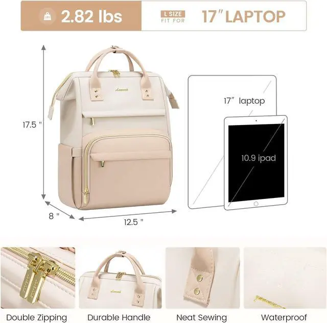 Alt view image 5 of 5 - LOVEVOOK Leather Backpack for Women, 17 inch Laptop Backpack, Professional Work & Travel Bag, Beige-Flesh Beige
