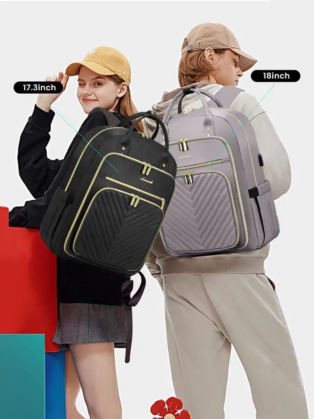 Alt view image 3 of 5 - LOVEVOOK Laptop Backpack for Women, Water Resistant Travel Work Backpacks Purse Stylish Business Teacher Nurse Computer Bag with USB Charging Port,Purple Gray