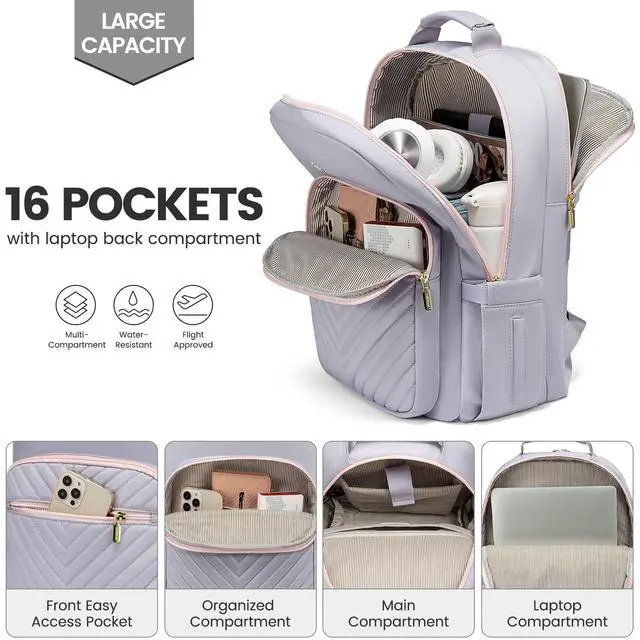 Alt view image 3 of 5 - LOVEVOOK Laptop Backpack for Women 18.4 inch,Cute Womens Travel Backpack Purse,Professional Laptop Computer Bag,Waterproof Work Business College Teacher Bags Carry on Backpack with USB Port,Grey Pink