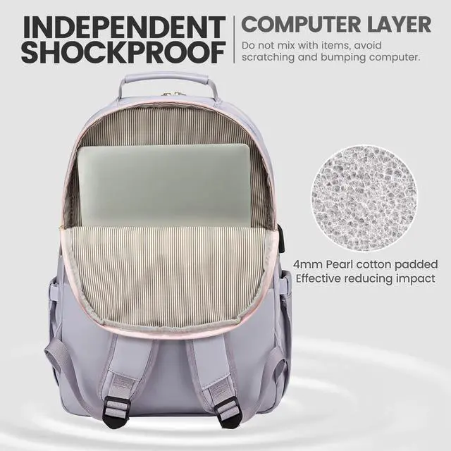 Alt view image 4 of 5 - LOVEVOOK Laptop Backpack for Women 18.4 inch,Cute Womens Travel Backpack Purse,Professional Laptop Computer Bag,Waterproof Work Business College Teacher Bags Carry on Backpack with USB Port,Grey Pink