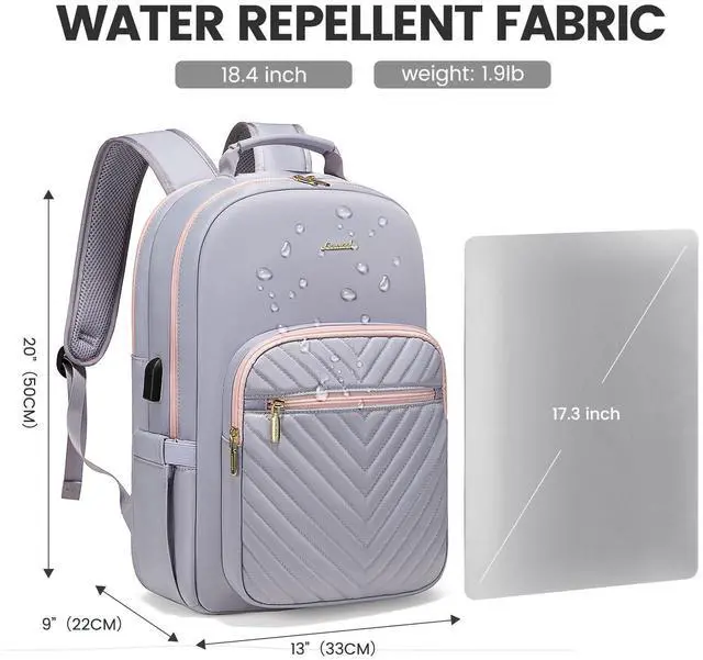 Alt view image 5 of 5 - LOVEVOOK Laptop Backpack for Women 18.4 inch,Cute Womens Travel Backpack Purse,Professional Laptop Computer Bag,Waterproof Work Business College Teacher Bags Carry on Backpack with USB Port,Grey Pink