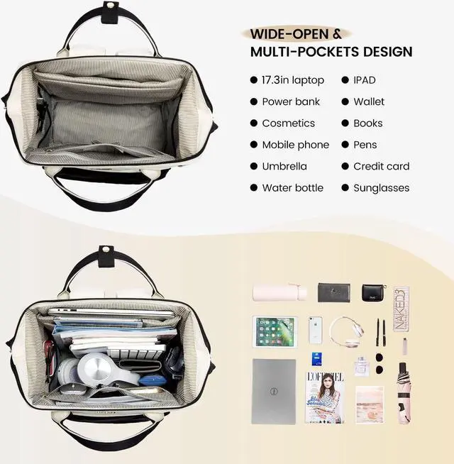 Alt view image 2 of 5 - LOVEVOOK Laptop Backpack Purse for Women Waterproof Teacher Nurse Bag, 17.3 Inch Work Laptop Bag with Organizer Bag Business Travel Computer Backpack, 2pcs set