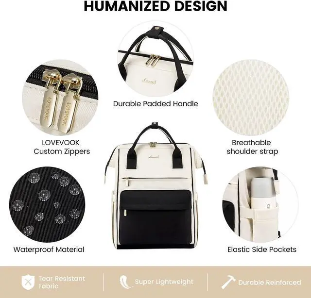 Alt view image 3 of 5 - LOVEVOOK Laptop Backpack Purse for Women Waterproof Teacher Nurse Bag, 17.3 Inch Work Laptop Bag with Organizer Bag Business Travel Computer Backpack, 2pcs set