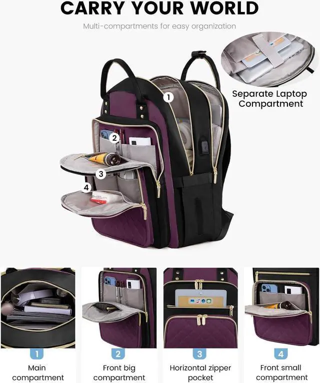 Alt view image 2 of 5 - LOVEVOOK Laptop Backpack for Women with Separate Laptop Compartment, 17" Water Resistant Lightweight Daypacks for College Travel Work Business, Nurse Teacher Computer Bags