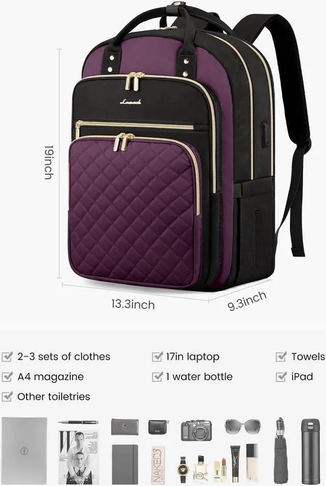 Alt view image 3 of 5 - LOVEVOOK Laptop Backpack for Women with Separate Laptop Compartment, 17" Water Resistant Lightweight Daypacks for College Travel Work Business, Nurse Teacher Computer Bags