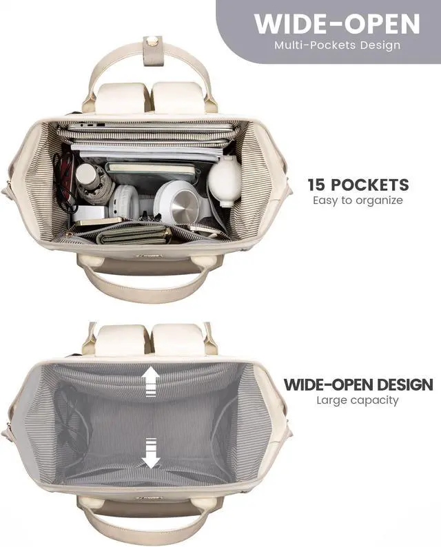 Alt view image 4 of 5 - LOVEVOOK Laptop Backpack for Women 18 Inch, Travel Backpack with USB Charging Port Large Capacity Laptop Bag, Waterproof Bag for Business College Airline Approved Work Backpack(Beige)