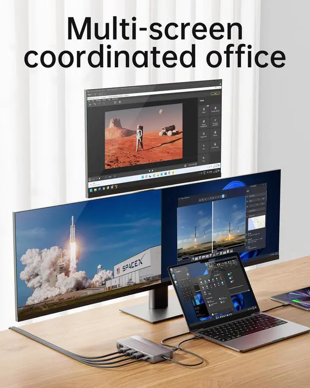 Alt view image 3 of 5 - Dual Monitor Docking Station, USB C Dock(11-in-1) Support Dual/Triple Display with 2 HDMI, DP, 100W PD, Ethernet, 4USB, SD/TF Card Reader, Multi-Port Laptop Dock Compatible with MacBook/Dell/HP/Lenovo