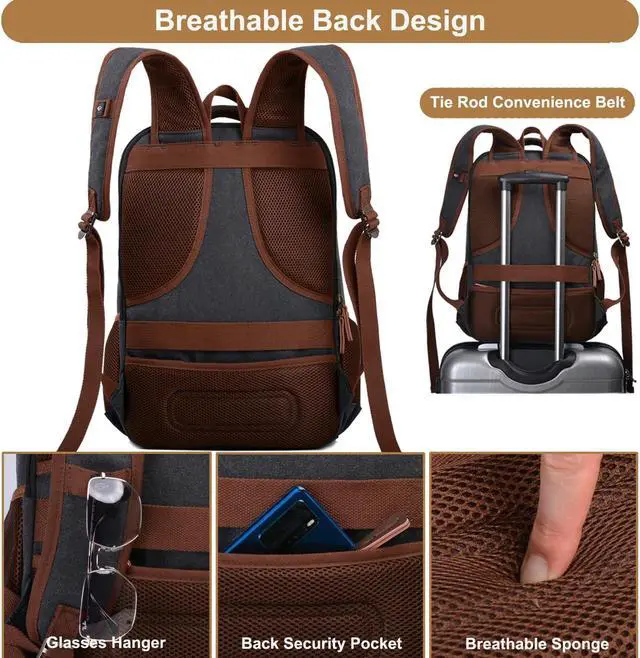 Alt view image 4 of 5 - Mactso Canvas Travel Laptop Backpack for Men Women, Business Work Rucksack College School Computer Bag Fits 15.6 Inch Notebook,Bookbag with USB Charging Port (Black, 15.6 Inch)