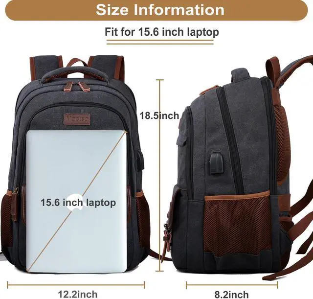 Alt view image 5 of 5 - Mactso Canvas Travel Laptop Backpack for Men Women, Business Work Rucksack College School Computer Bag Fits 15.6 Inch Notebook,Bookbag with USB Charging Port (Black, 15.6 Inch)