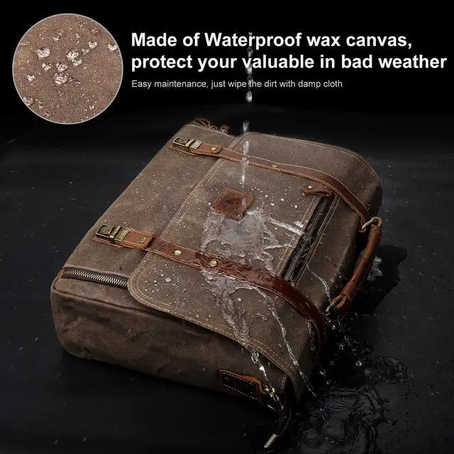 Alt view image 2 of 5 - Manificent Laptop Messenger bag for Mens 15.6 Inch, Waterproof Vintage Genuine Leather Mens Briefcase shoulder bag 16 Storage Pockets, Waxed Canvas Leather Computer Business Satchel Work Bag (Brown)