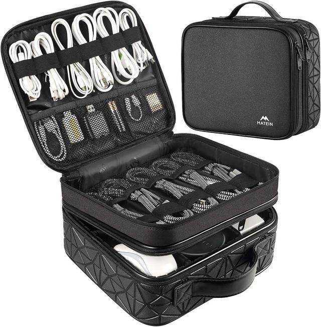 Alt view image 2 of 5 - Cable Organizer Bag, Waterproof Travel Electronic Storage with Adjustable, Shockproof Portable Double Layer Tech Bags Carrying Case for Cord, Earbuds, Charger, SD Card, Tech Gifts, Black