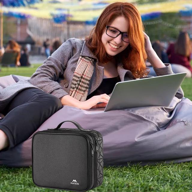 Alt view image 3 of 5 - Cable Organizer Bag, Waterproof Travel Electronic Storage with Adjustable, Shockproof Portable Double Layer Tech Bags Carrying Case for Cord, Earbuds, Charger, SD Card, Tech Gifts, Black