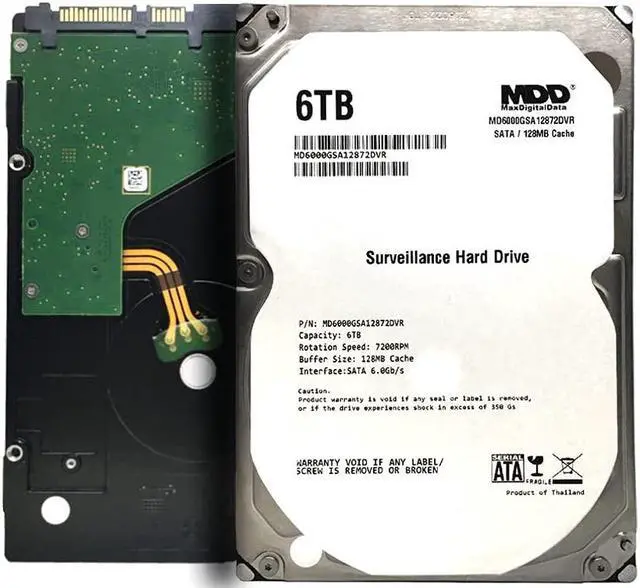 Main image of MaxDigitalData 6TB 7200RPM 128MB Cache SATA 6.0Gb/s 3.5" Internal Hard Drive for Surveillance (MD6000GSA12872DVR) - 3 Years Warranty