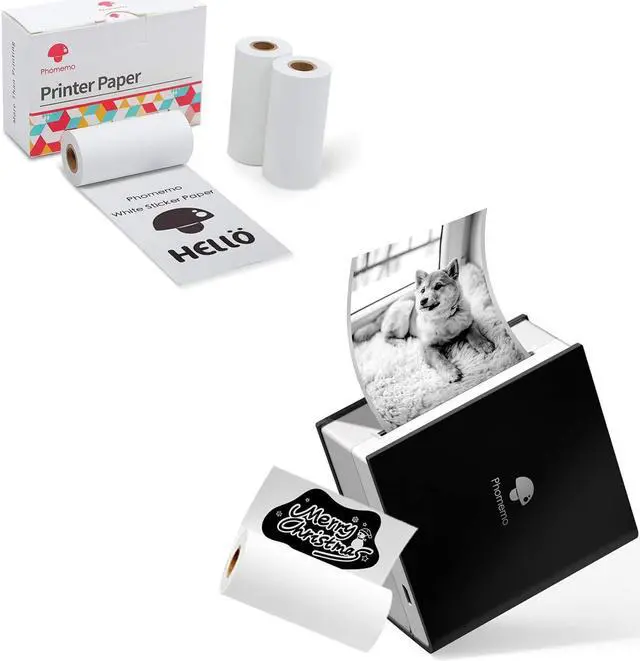 Main image of Phomemo M02 Mini Pocket Printer with 3 Rolls Adhesive White Thermal Labels,Bluetooth Photo Printer for Phone, for Fun, DIY Journal, Study, Good Gift, Black