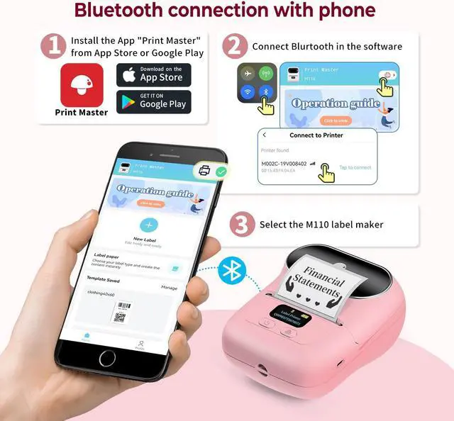 Alt view image 2 of 5 - Memoqueen M110 Portable Bluetooth Thermal Label Printer with 2 Inch Circle Thermal Label for Gift/Mailing/Business/Home Tag,140labels/Roll