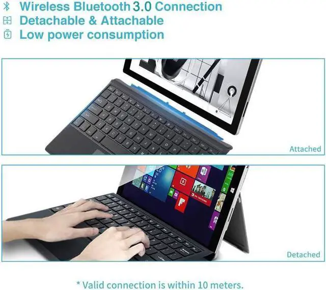 Alt view image 4 of 5 - Wireless Bluetooth Keyboard with Touchpad for Microsoft Surface Pro 3/4/5/6/7, Portable Replacement Keyboard Type Cover with 7 Color LED Backlit, Built-in 550mAh Lithium Battery