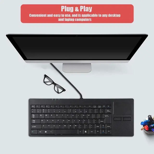 Alt view image 2 of 5 - Hilitand Wired USB Touchpad Keyboard,MC-818 Compact USB Keyboard with Touchpad, 82 Keys, QWERTY and Anti-Slip Mat for Desktop Laptop Computers Notebook