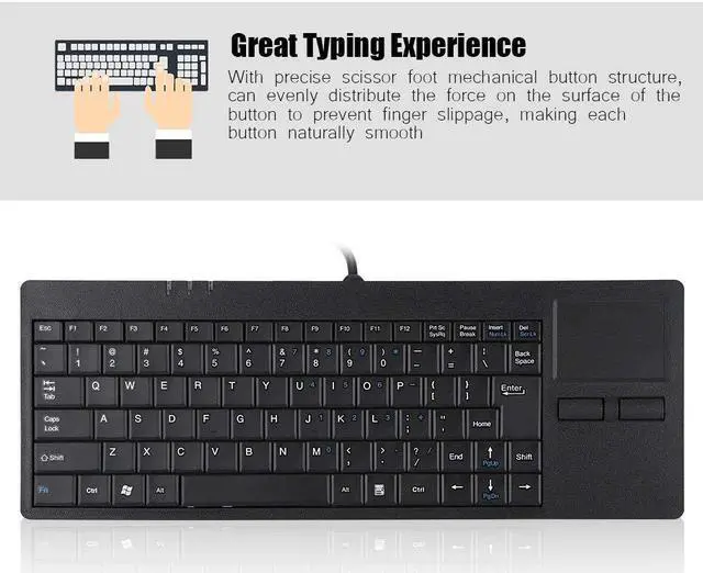 Alt view image 3 of 5 - Hilitand Wired USB Touchpad Keyboard,MC-818 Compact USB Keyboard with Touchpad, 82 Keys, QWERTY and Anti-Slip Mat for Desktop Laptop Computers Notebook