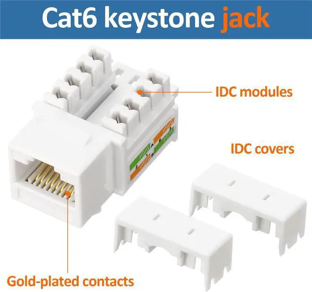 Alt view image 3 of 5 - Hoteam Cat6 Cable RJ45 Keystone Jack UTP Modular Ethernet Jack Insert 90-Degree, Punch Down Keystone Adapter for Secure Connection(White,100 Pcs)