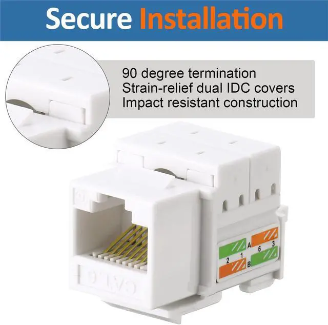 Alt view image 4 of 5 - Hoteam Cat6 Cable RJ45 Keystone Jack UTP Modular Ethernet Jack Insert 90-Degree, Punch Down Keystone Adapter for Secure Connection(White,100 Pcs)