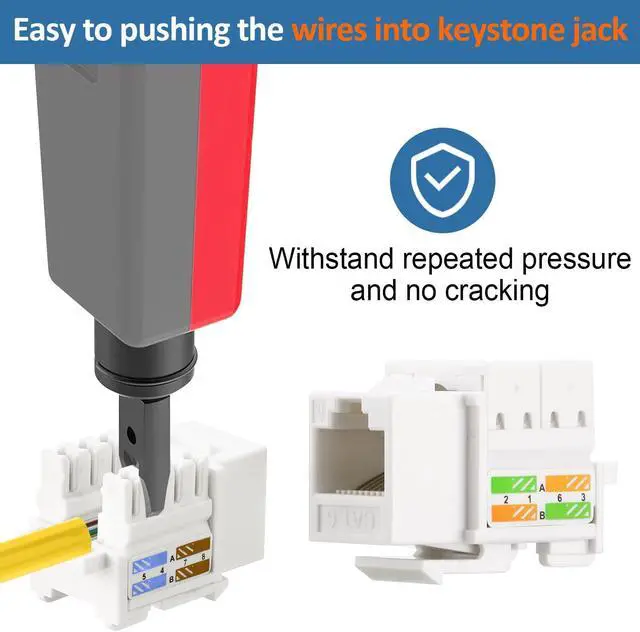 Alt view image 5 of 5 - Hoteam Cat6 Cable RJ45 Keystone Jack UTP Modular Ethernet Jack Insert 90-Degree, Punch Down Keystone Adapter for Secure Connection(White,100 Pcs)
