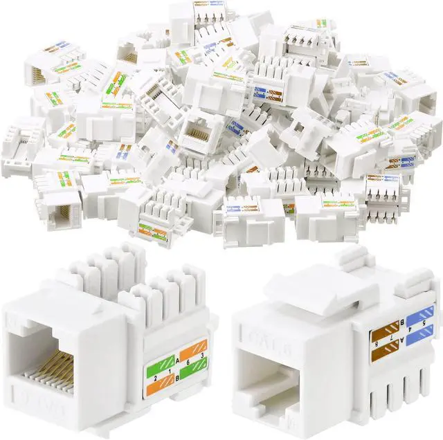 Main image of Hoteam Cat6 Cable RJ45 Keystone Jack UTP Modular Ethernet Jack Insert 90-Degree, Punch Down Keystone Adapter for Secure Connection(White,100 Pcs)