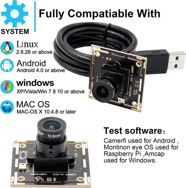Alt view image 2 of 5 - Hotpet 2MP Webcam 1080P Mini Camera Module with Sony IMX322 Sensor Webcam 0.01Lux Low Illumination H.264 USB Camera Board Play & Plug Free Drive USB 2.0 OTG Webcamera