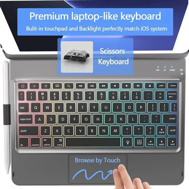 Alt view image 5 of 5 - HOTLIFE iPad Keyboard Case 10.2 9th Generation & 8th 7th Gen - Touch 360° Rotatable Protective Cover with Apple Pencil Holder Backlight Wireless 9, Titanium Gray