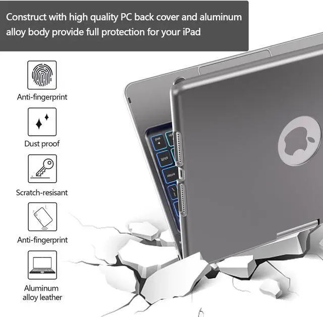Alt view image 4 of 5 - HOTLIFE iPad Keyboard Case 10.2 9th Generation & 8th 7th Gen - Touch 360° Rotatable Protective Cover with Apple Pencil Holder Backlight Wireless 9, Titanium Gray